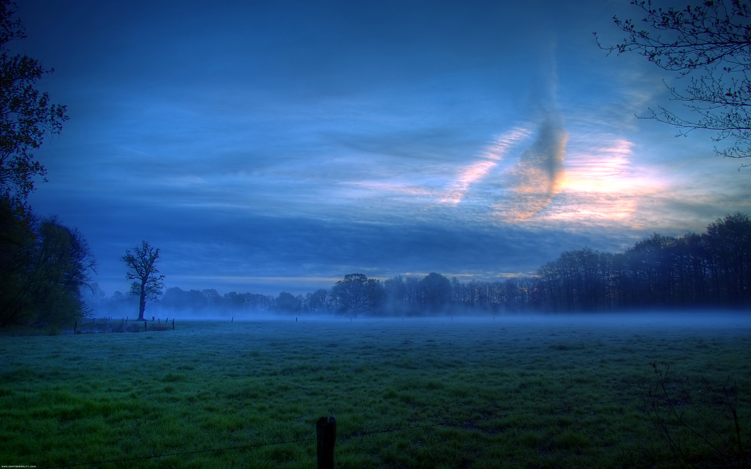 Night Field With Fog and Moonlight HD wallpaper