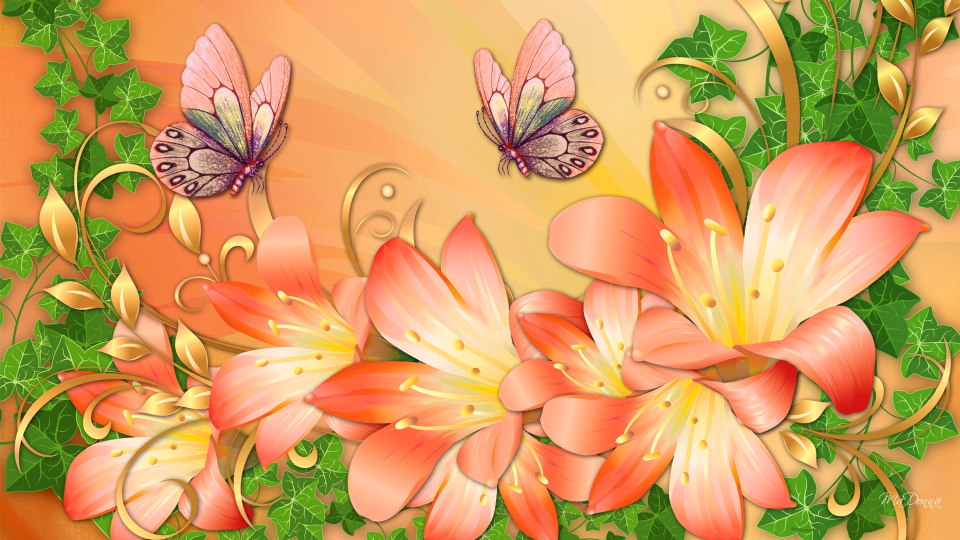 Cartoon Flowers and Butterflies HD wallpaper