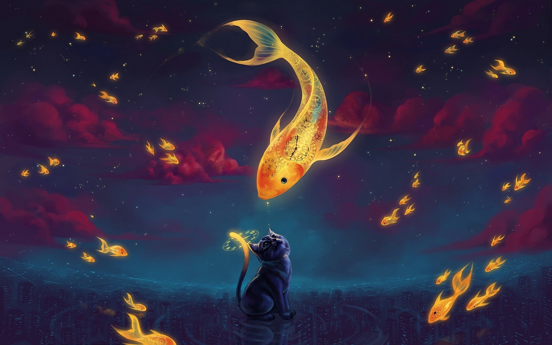  Fantasy  Fish and Cat  HD  wallpaper 