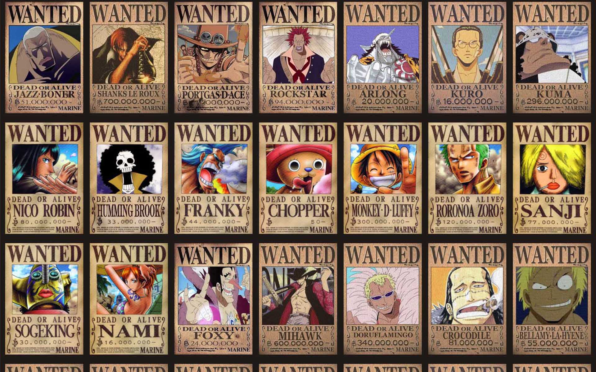 One Piece Wanted Posters HD Wallpaper.