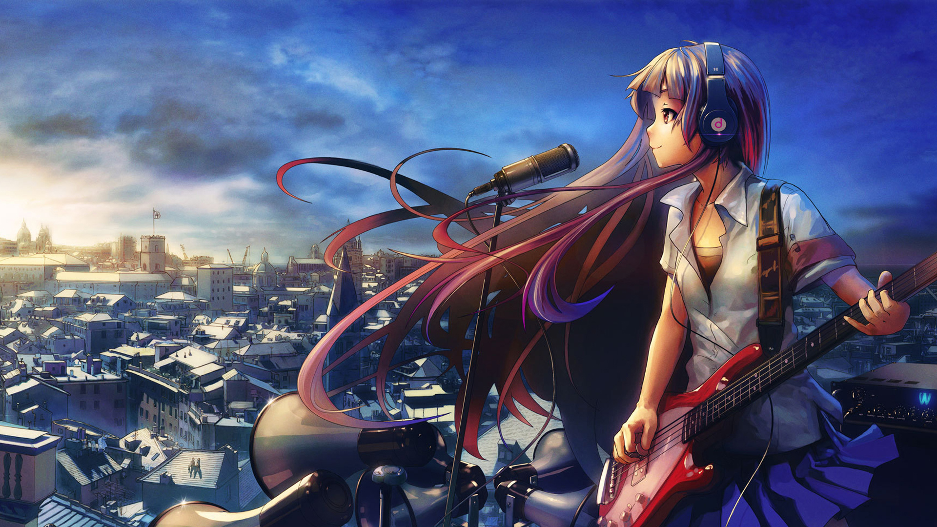 Anime Girl With Guitar Full Hd HD wallpaper