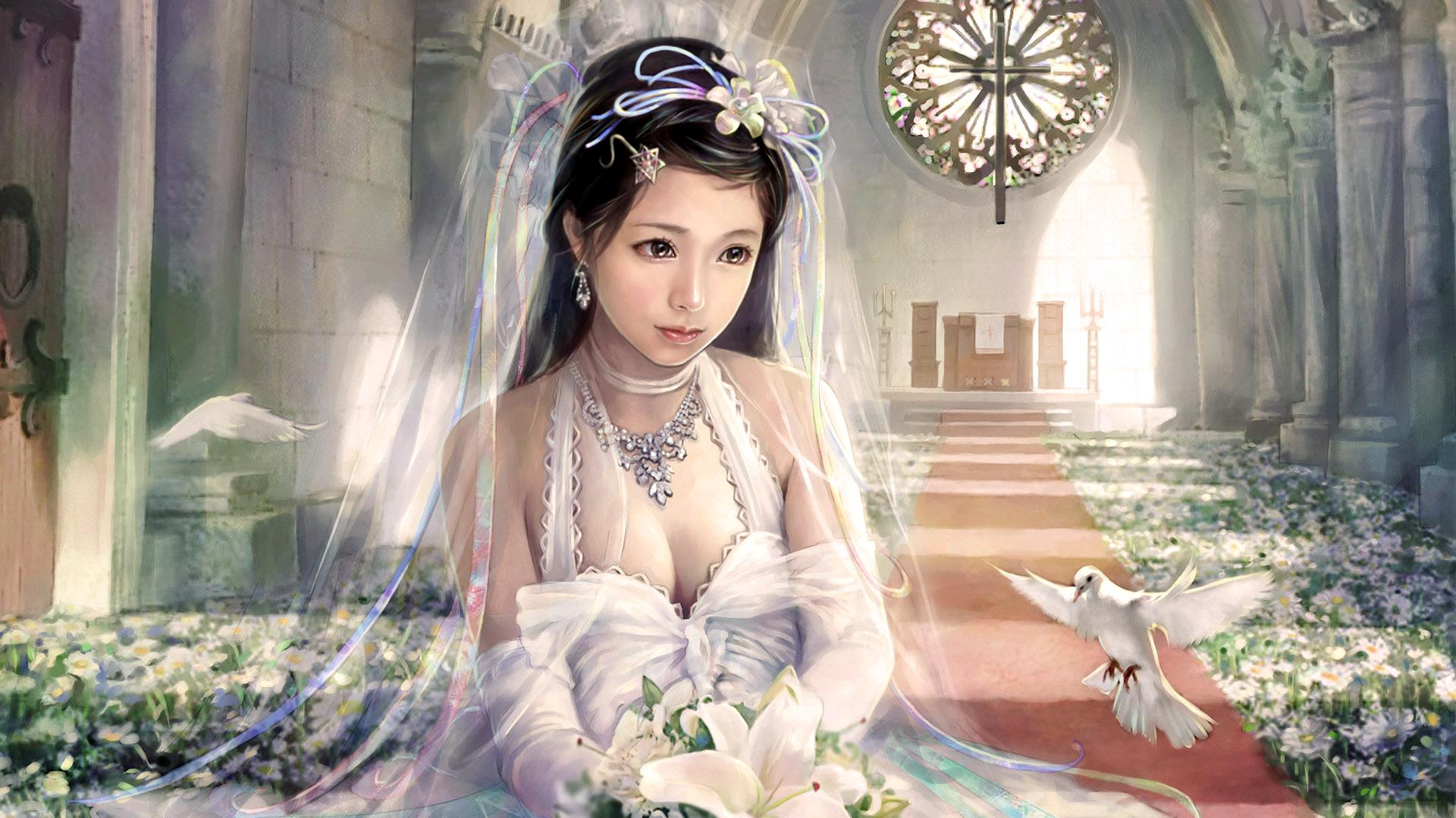 Anime Girl In Wedding Dress HD wallpaper