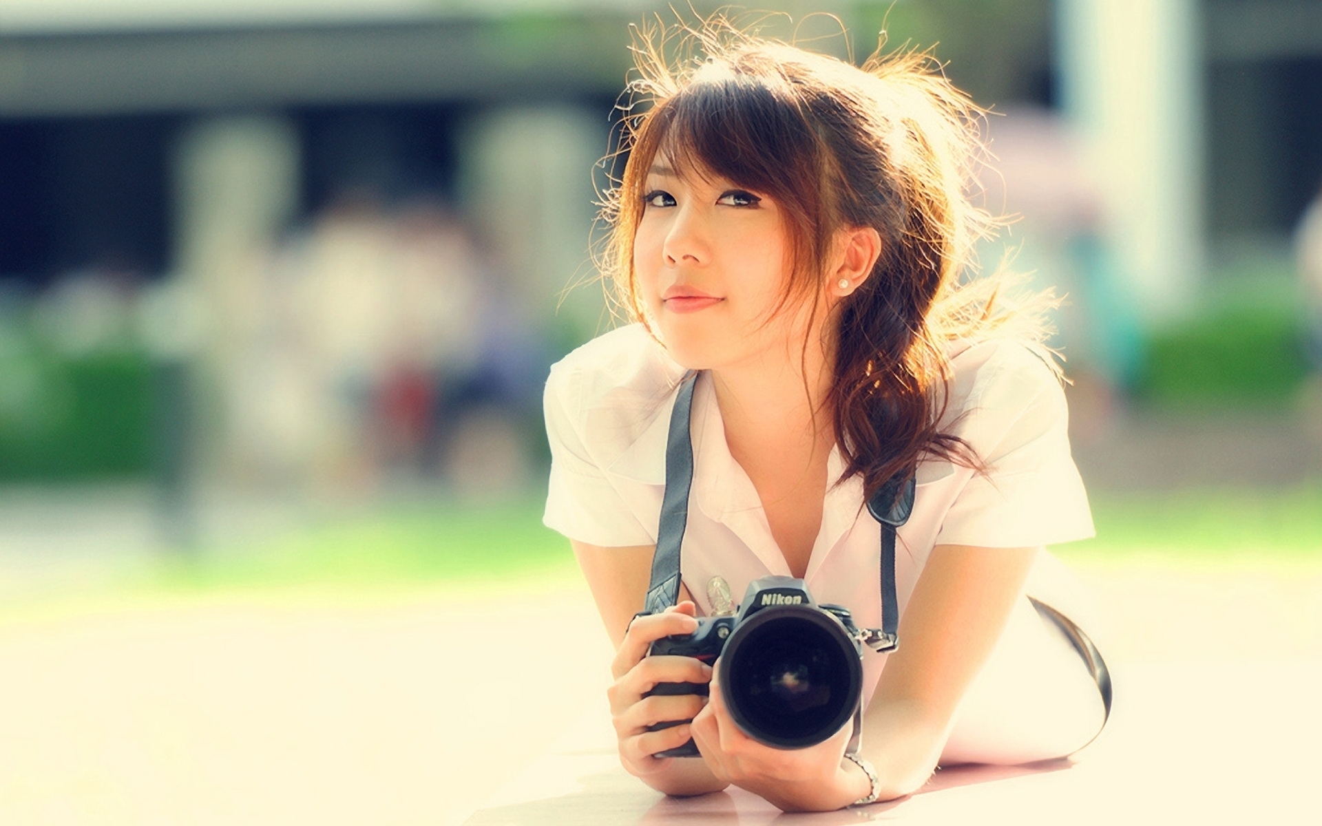 Asian Girl With A Camera HD wallpaper