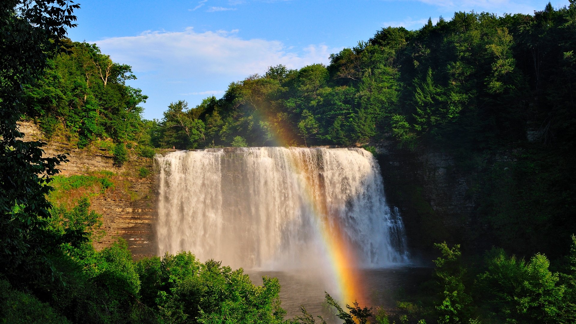 Rainbow and Waterfall HD wallpaper