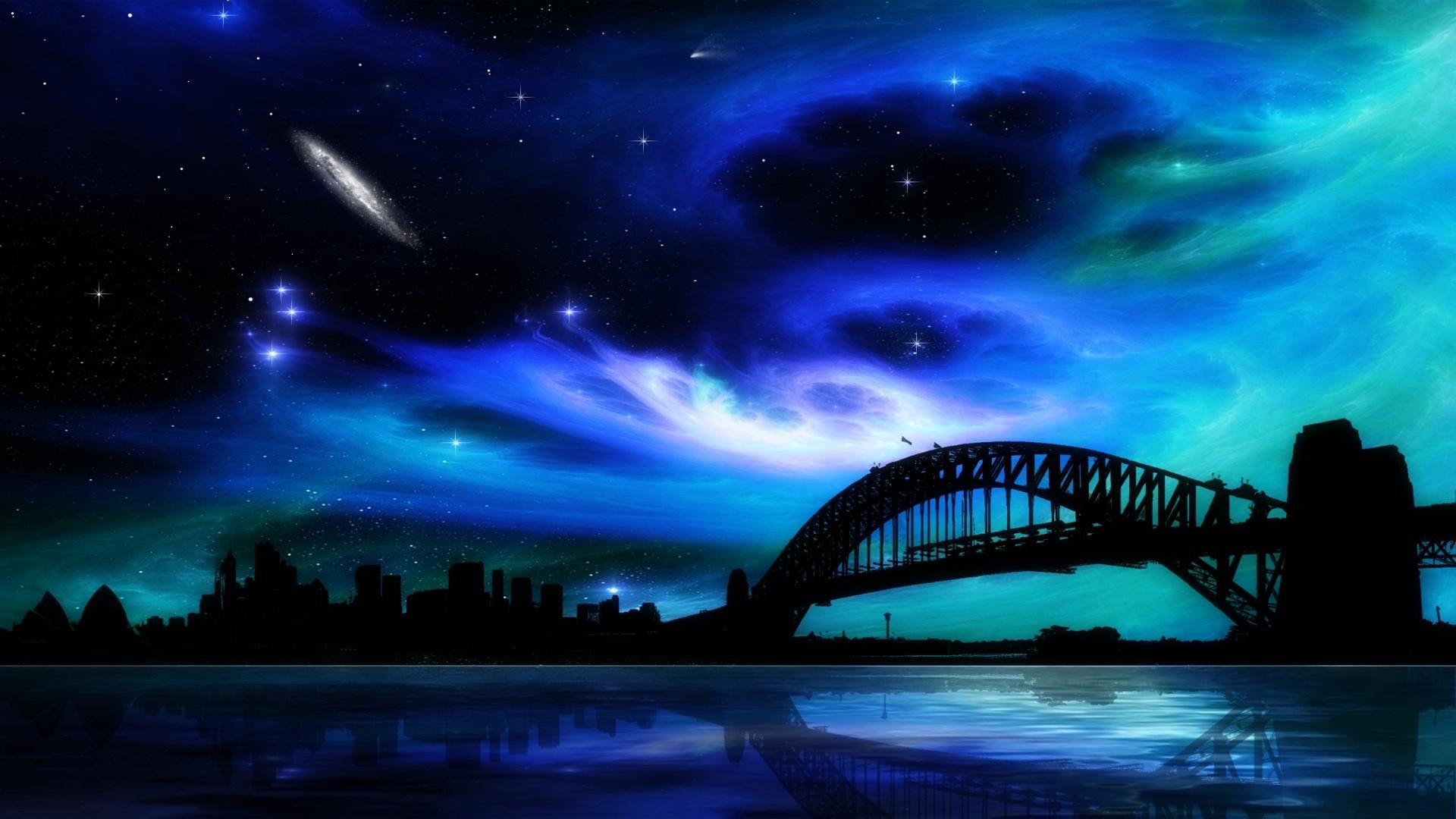 Night Bridge Blue Light 17302 HD wallpaper