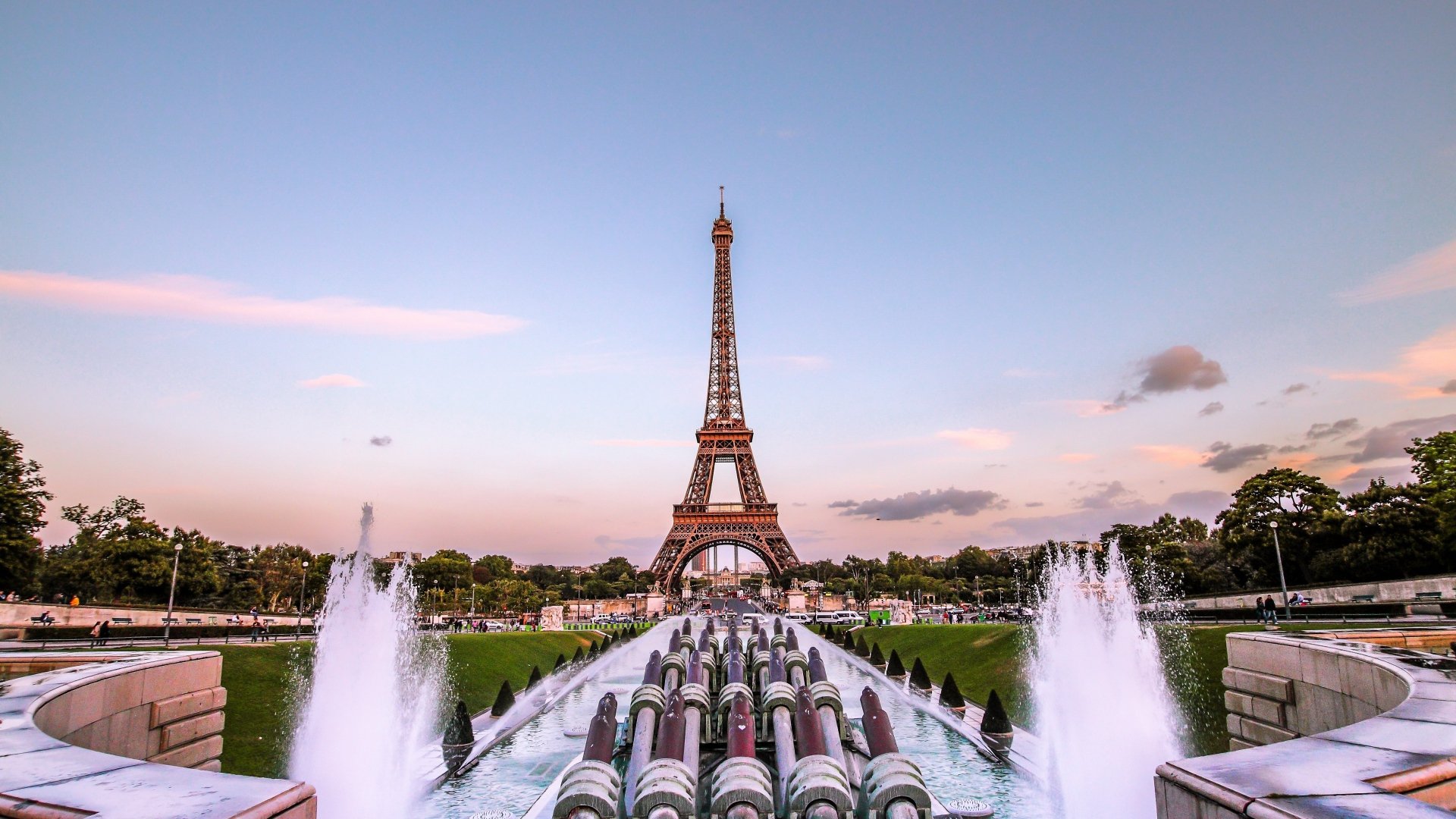 Eiffel Tower Paris Gold Evening France Fountain HD wallpaper