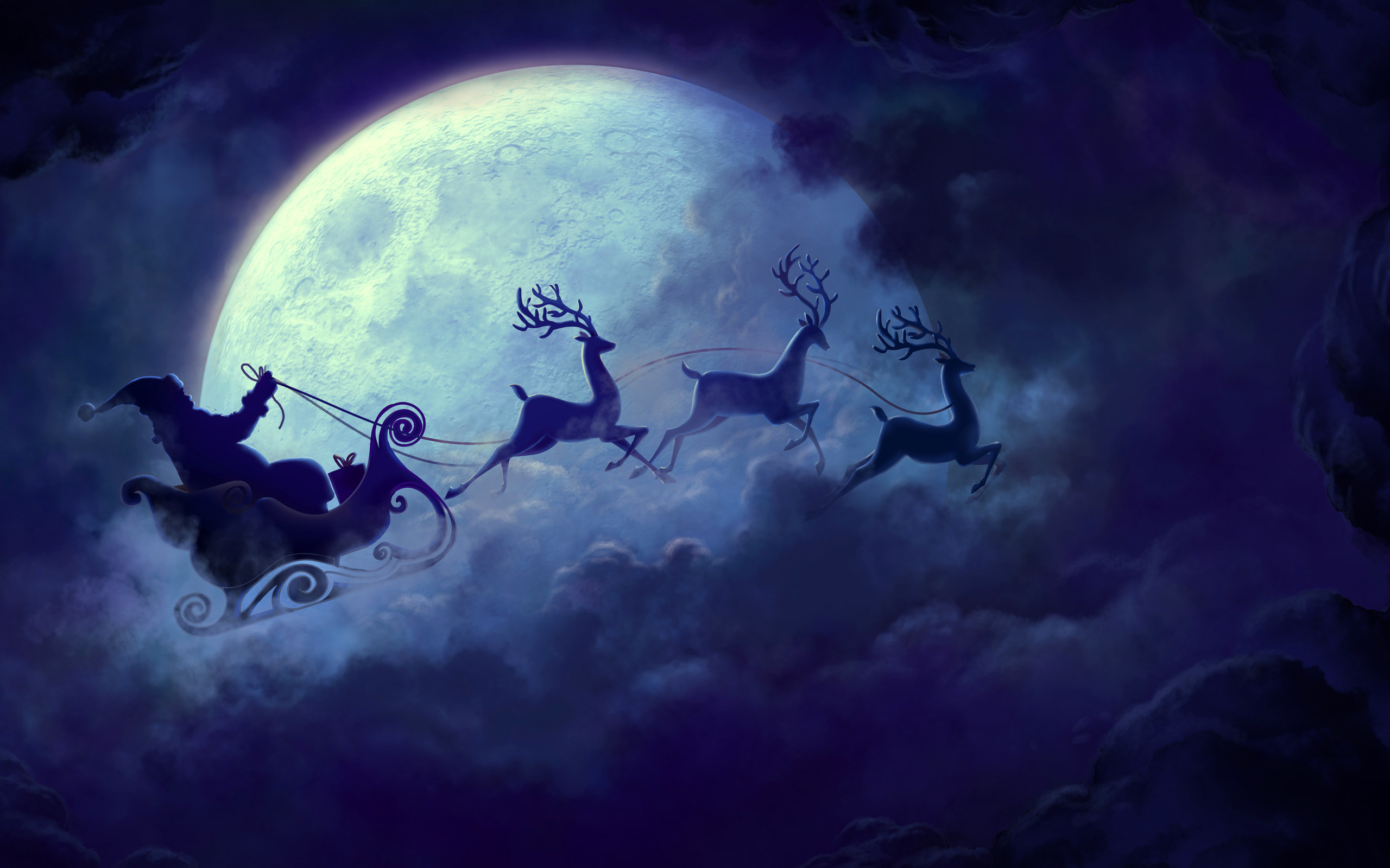 Santa Claus Moon HD wallpaper