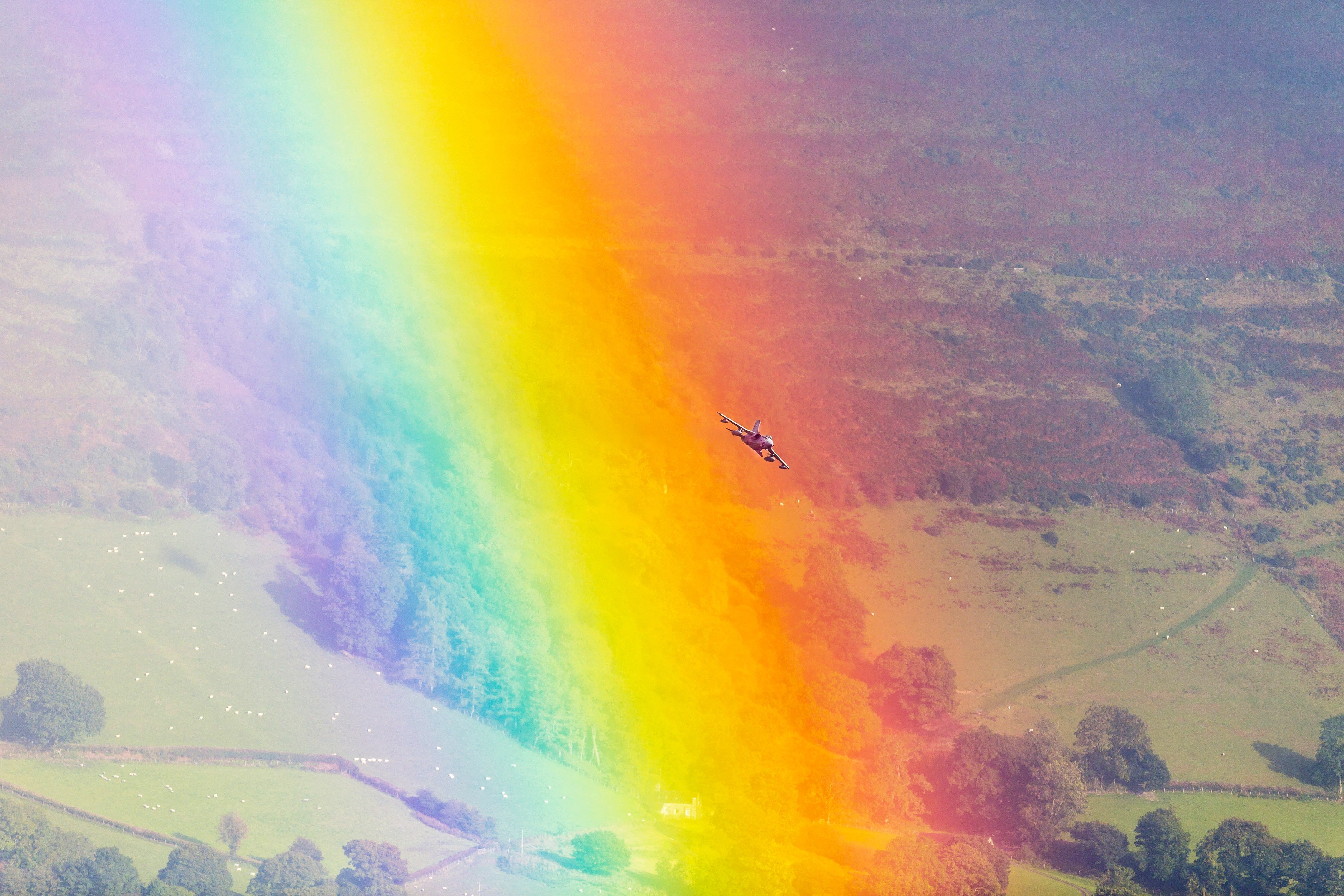 A Royal Air Force Gr Tornado Soars Through A Rainbow In The Cambrian Mountains Wales 4k Wallpaper