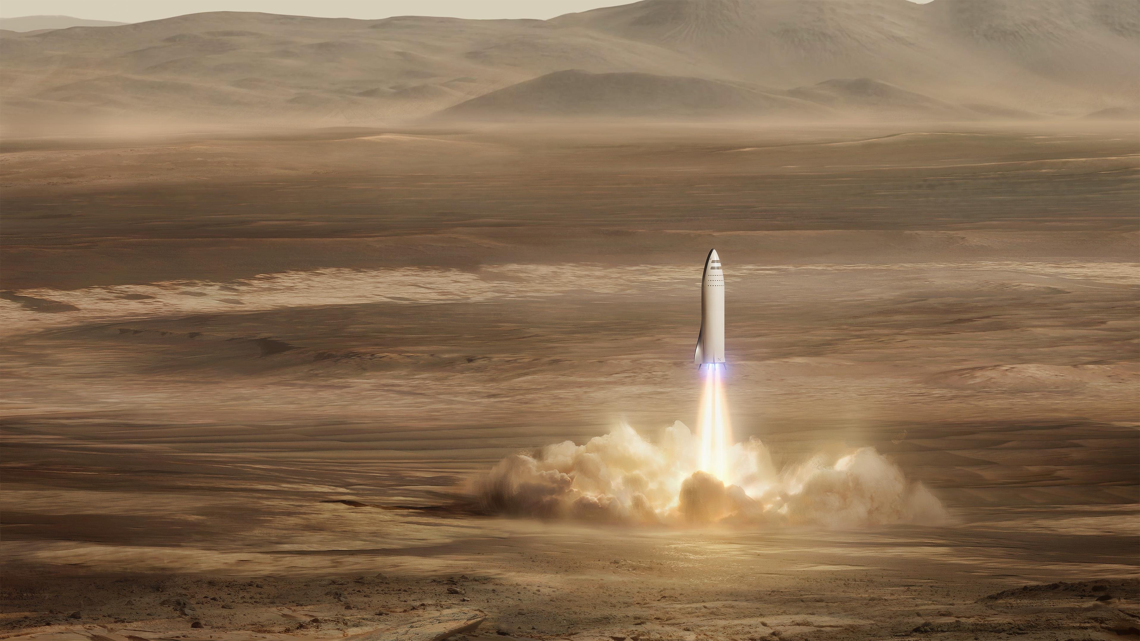 Hình nền 4K về chuyến bay lên Sao Hỏa của SpaceX sẽ khiến bạn rơi vào mê mẩn. Sự lãng mạn và kỳ diệu của vũ trụ đều được tái hiện rất tốt trong bức ảnh này.