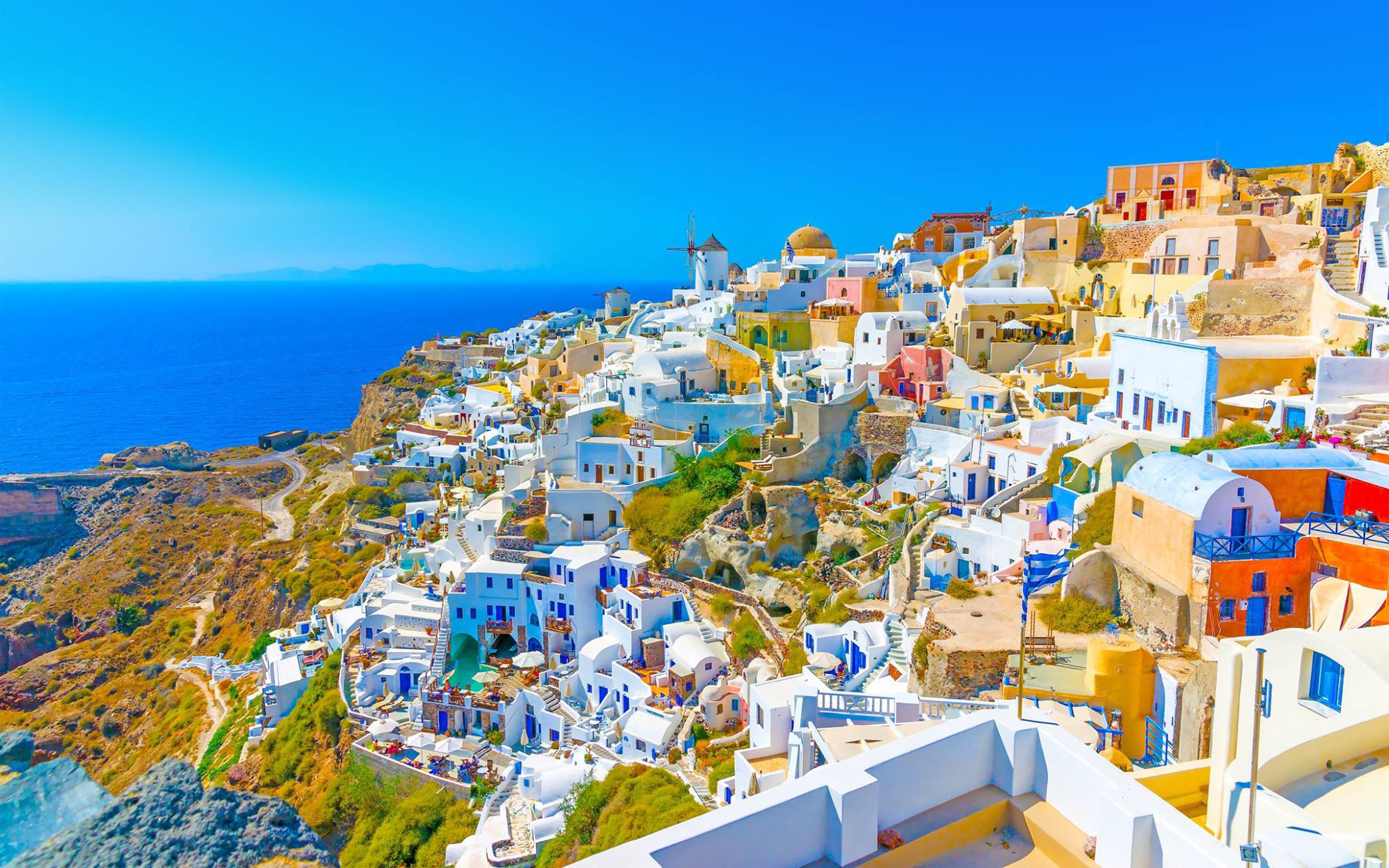 Aegean Sea Santorini Island Greece Capitals Fira I Oya Place Of One Of The  Largest Volcanic Eruptions In The World 4K wallpaper