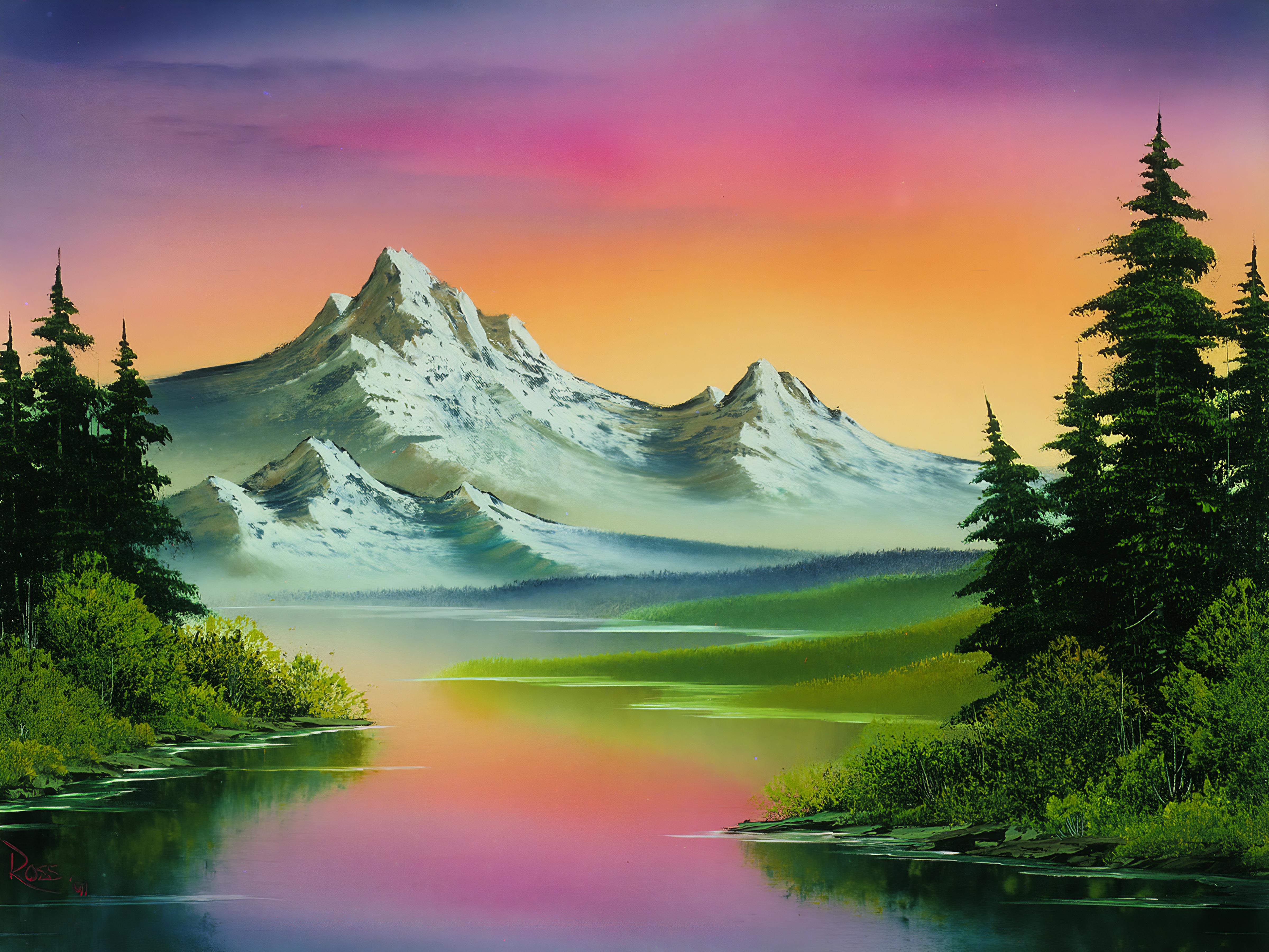 Пейзаж видео. Боб Росс картины горы. Горный пейзаж Боб Росс. Картины горы акрилом Боба Росса. Художник пейзажист Боб Росс.