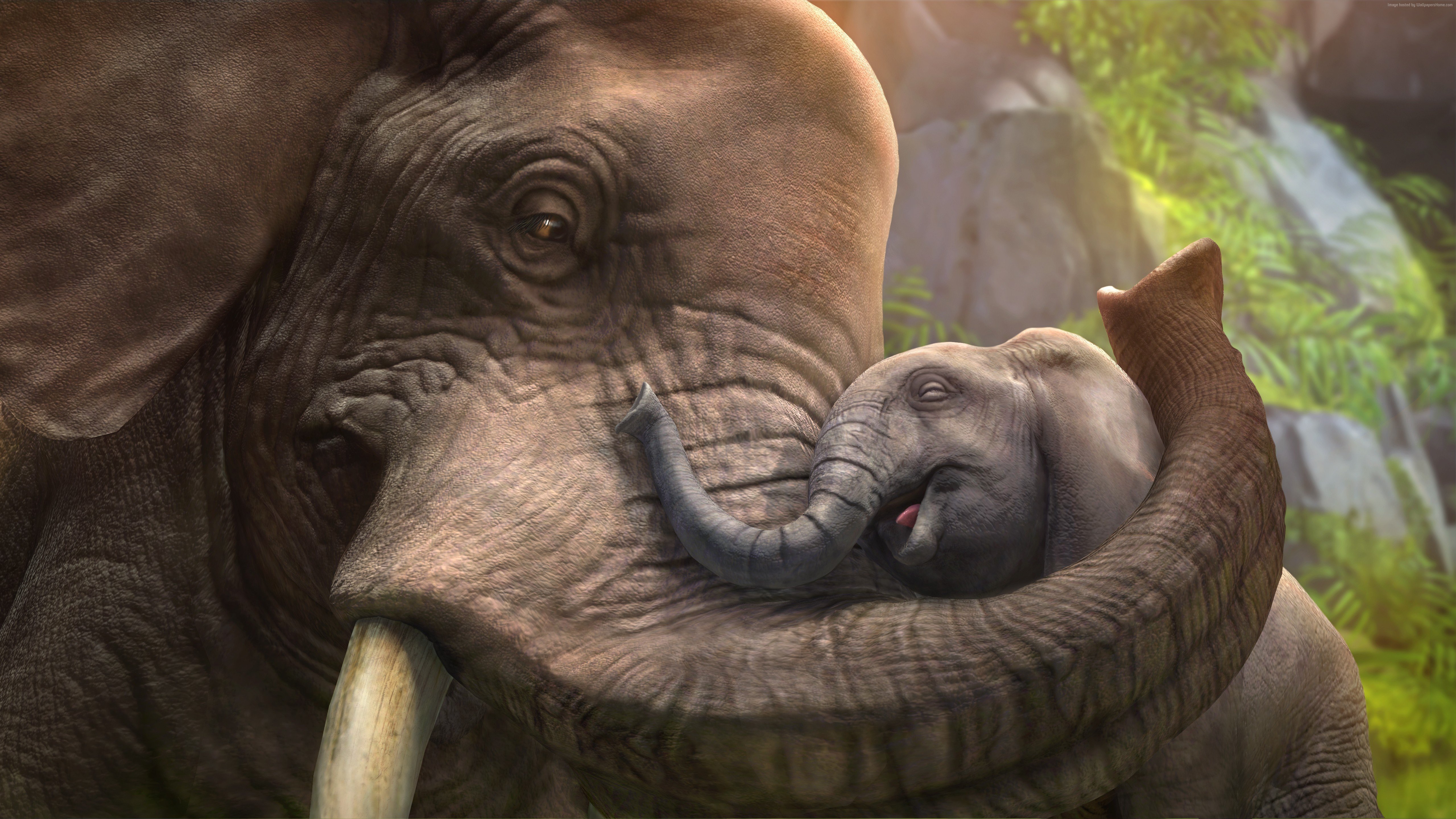 The Elephant Love Animal 4K wallpaper