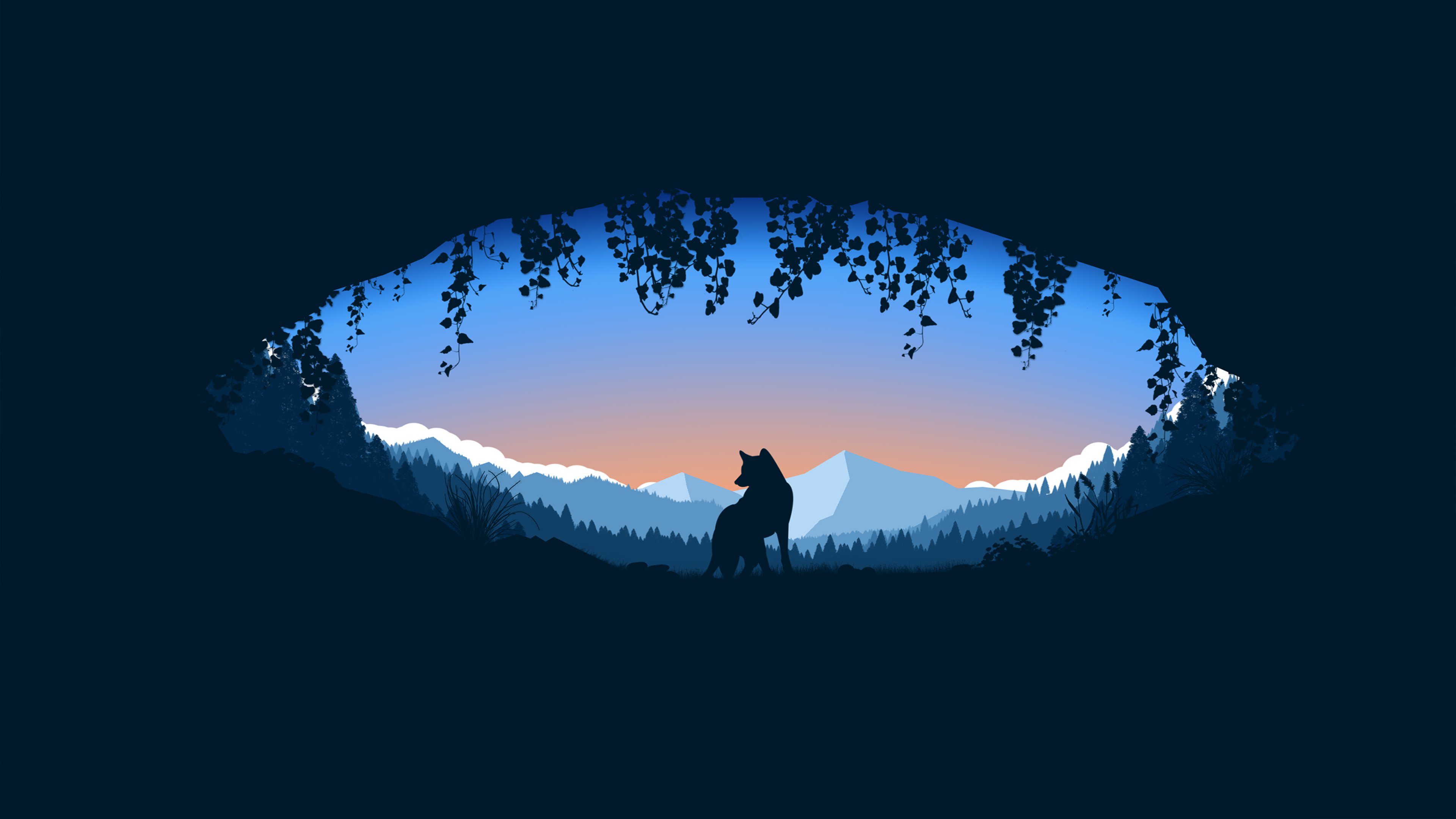 Animated Wolf Cave Minimalist 4K wallpaper