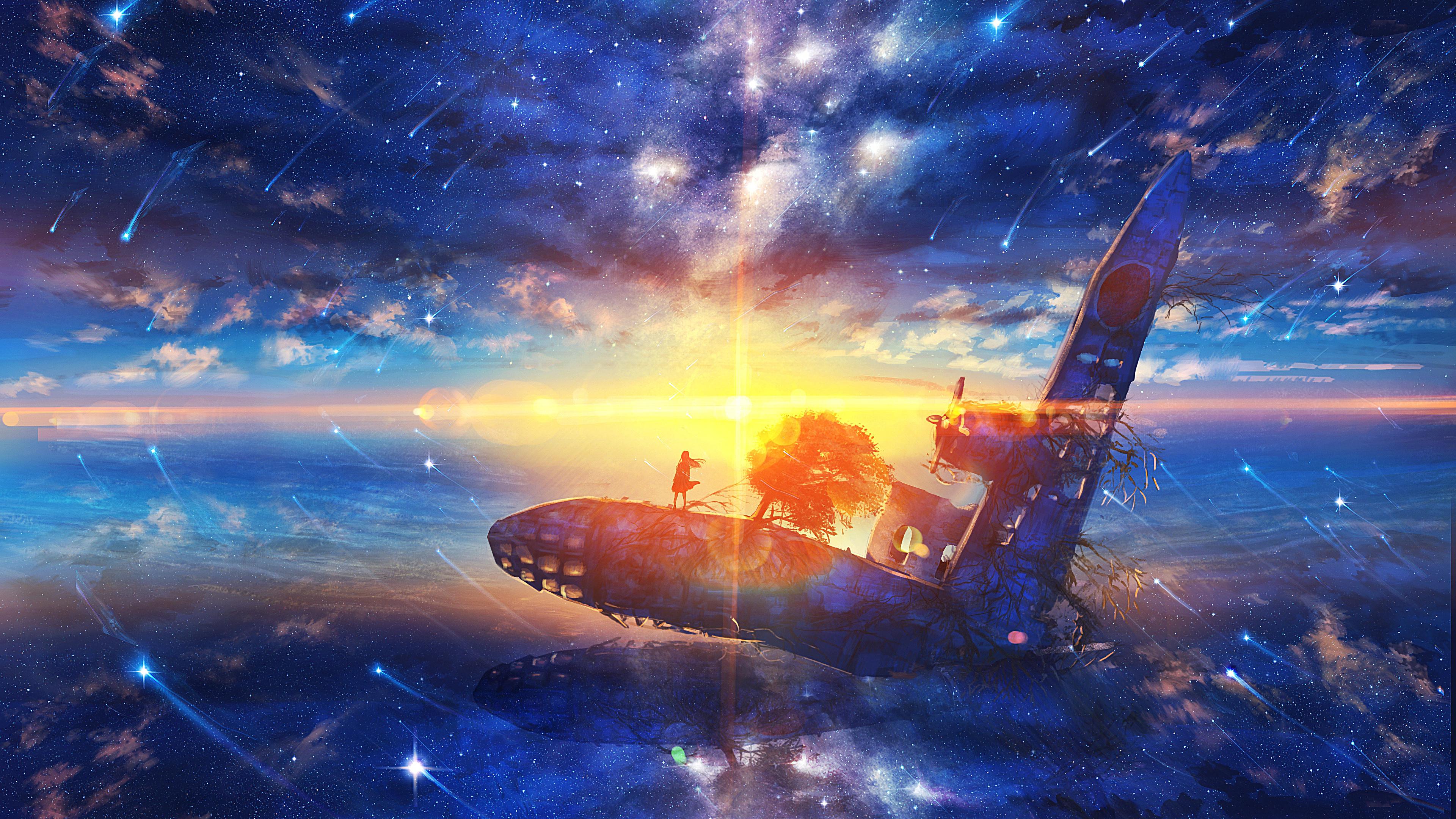 Anime Sunrise In Space 4K Wallpaper