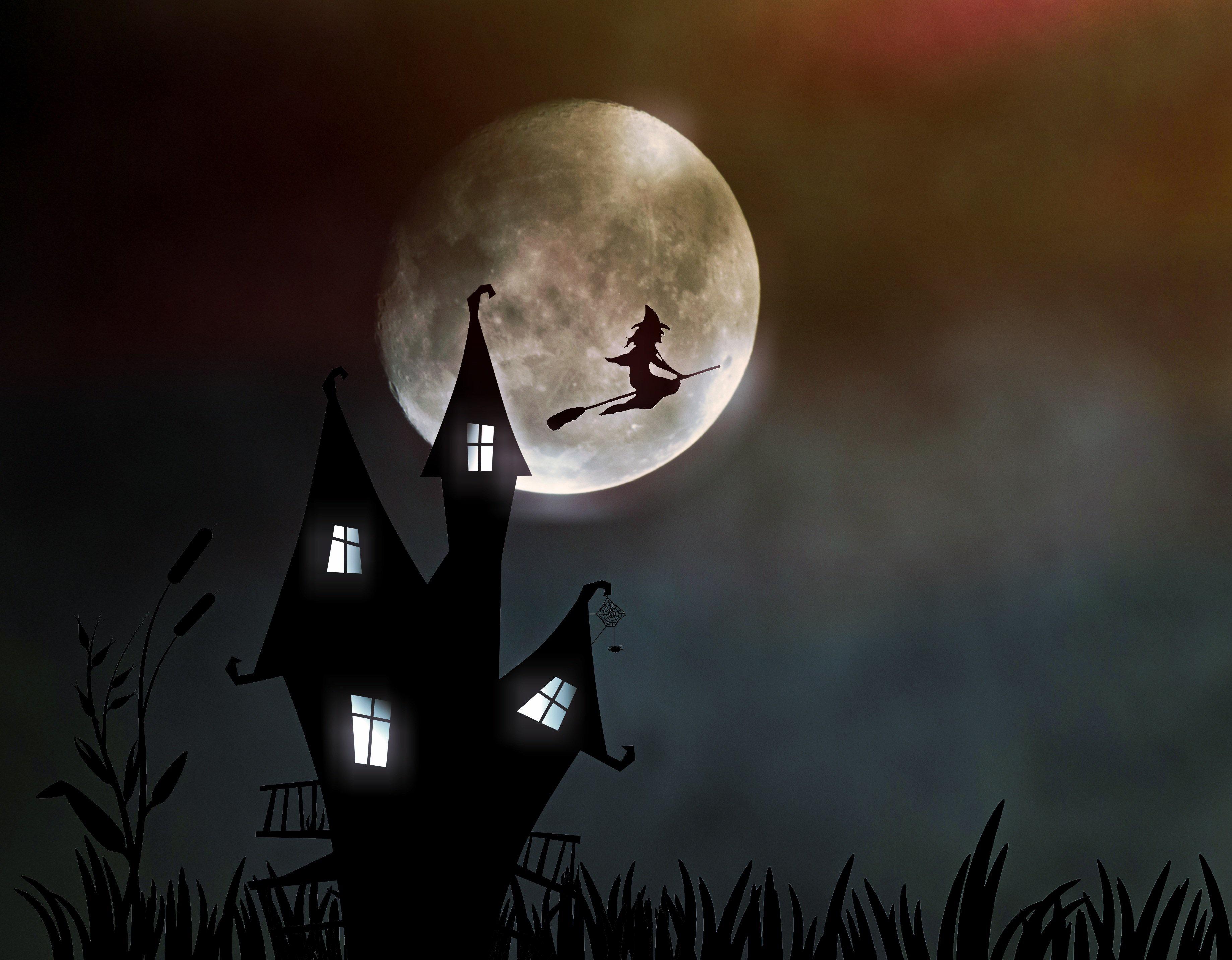 万圣节矢量插图有一个万圣节气氛的女巫城堡。插画图片素材_ID:409133562-Veer图库