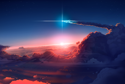Beautiful Sunset With a Rocket