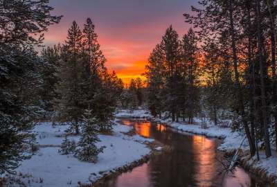 A Beautiful Morning Sunrise Lights Up the Winter Sky in Island Park Idaho