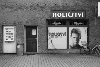 Barber Bicycles Billboards Black and white Doors Posters Shops Sidewalks Walls