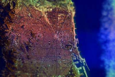 Barcelona Seen From Space With Tilt Shift