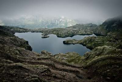 Black Brown Fog Gray Green Lakes Landscapes Mountains Rocks