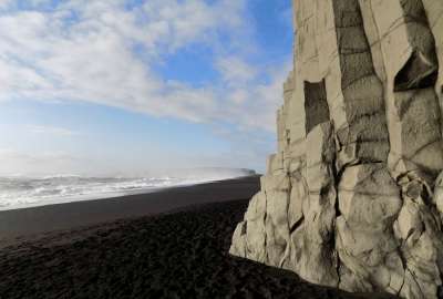 Black Sand Basalt Columns and the Atlantic Ocean at Reynisfjara Beach Iceland
