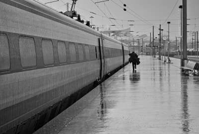 Black and white Rain Station Train