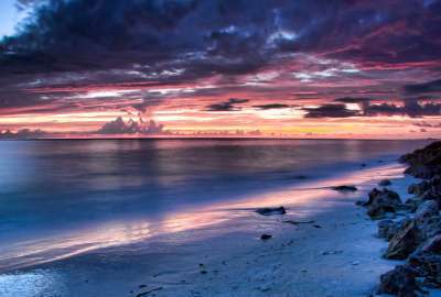 Blue Clouds Nature Ocean Pink Rocks Sea Skies Sunrise Sunset