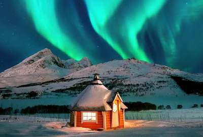 Cabin Snow Northern Lights