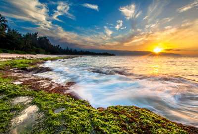 Hawaii Sunset Ocean Beach Waves Cl