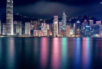 Hong Kong Lights Reflecting in The Water