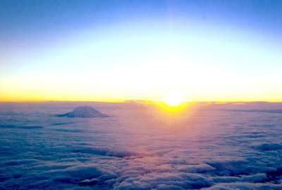 I Flew Over Mt. Rainier This Morning and the Sunrise Was Beautiful