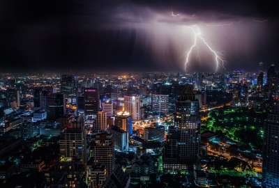 Lighting Storm at Night Bangkok Thailand