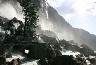 Metallic Bridge Over The Waterfall 17467