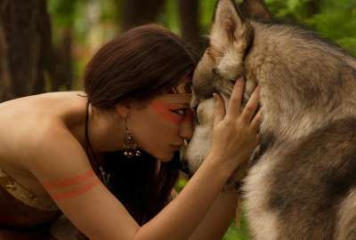 Native American With Wolf