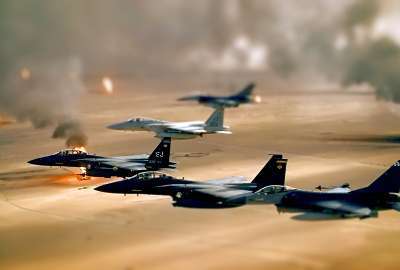 Oil Desert Smoke Fields Iraq Tilt Shift Fighter Jet Desktop