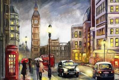 Oil Painting on Canvas Street View of London Premium