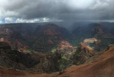 Panoramic Shot of A Rainy Waimea Canyon in Kauai Hawaii
