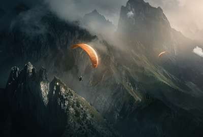 Parachute Diver Over Mountains