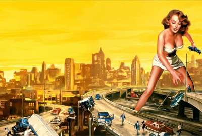Pin Up Styled Girl Destroying a City