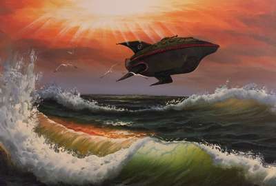Planet Express Ship Added to a Cheap Hotel Painting by Dave Pollot
