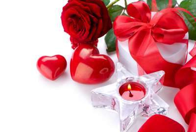 Red Flowers Roses a Candle Heart Gifts Crystal Holiday