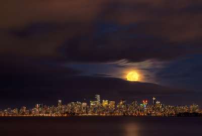Rising Moon Above Downtown Vancouver