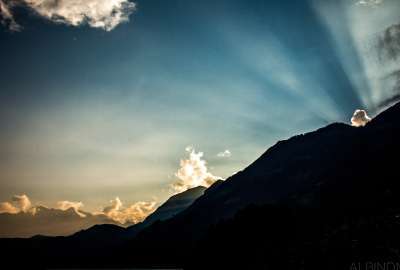 Sunrays Breaking Over the Mountains of Switzerland