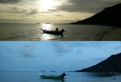 Sunrise and Sunset Taken From the Same Spot at Koh Phangnan Thailand