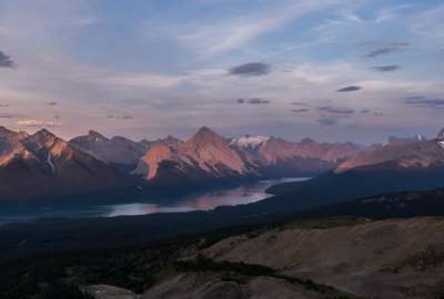 Sunset Over Maligne Lake From the Bald Hills at Jasper Nat Park Alberta Canada