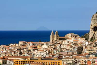 View of Cefalu With Isola Alicudi in the Distance Sicily