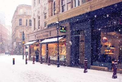 Winter Europe Street Snow Shopping