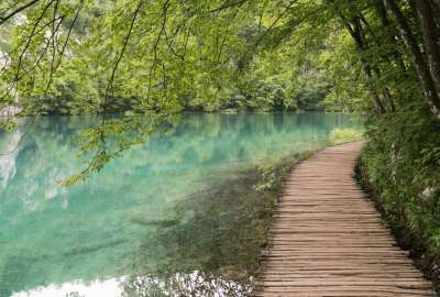 Wooden Path by the Lake at Plitvice Lakes National Park Croatia
