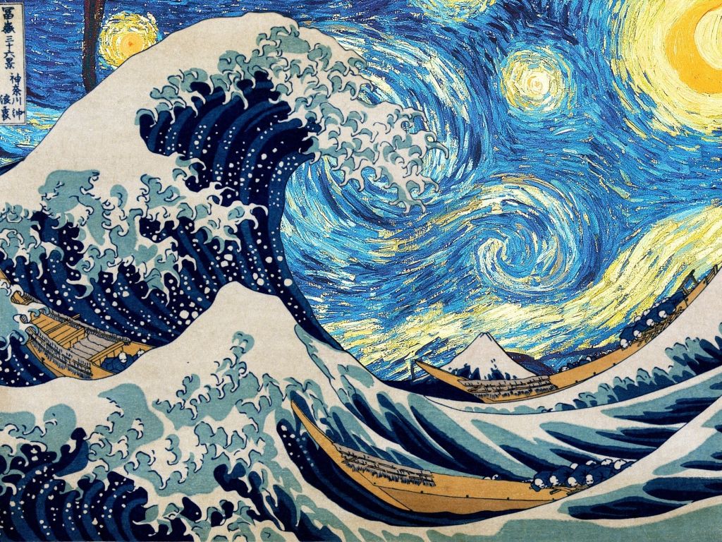 The Great Wave of Kanagawa Starry Night wallpaper