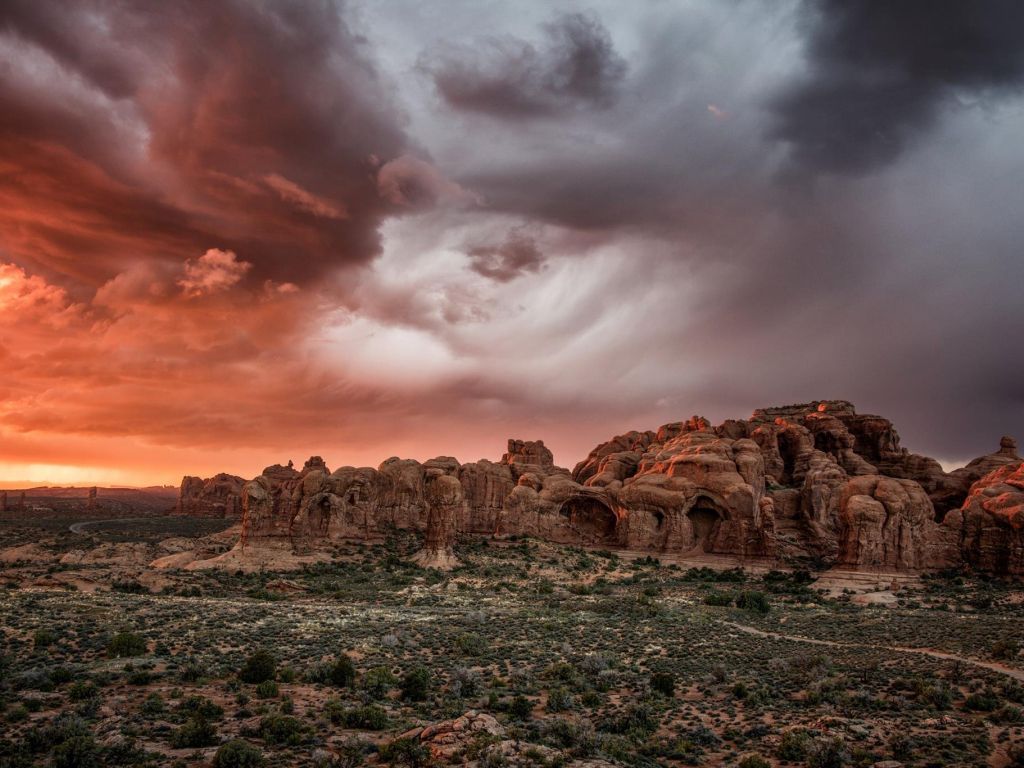 A Beautiful Storm Over Arches National Park wallpaper
